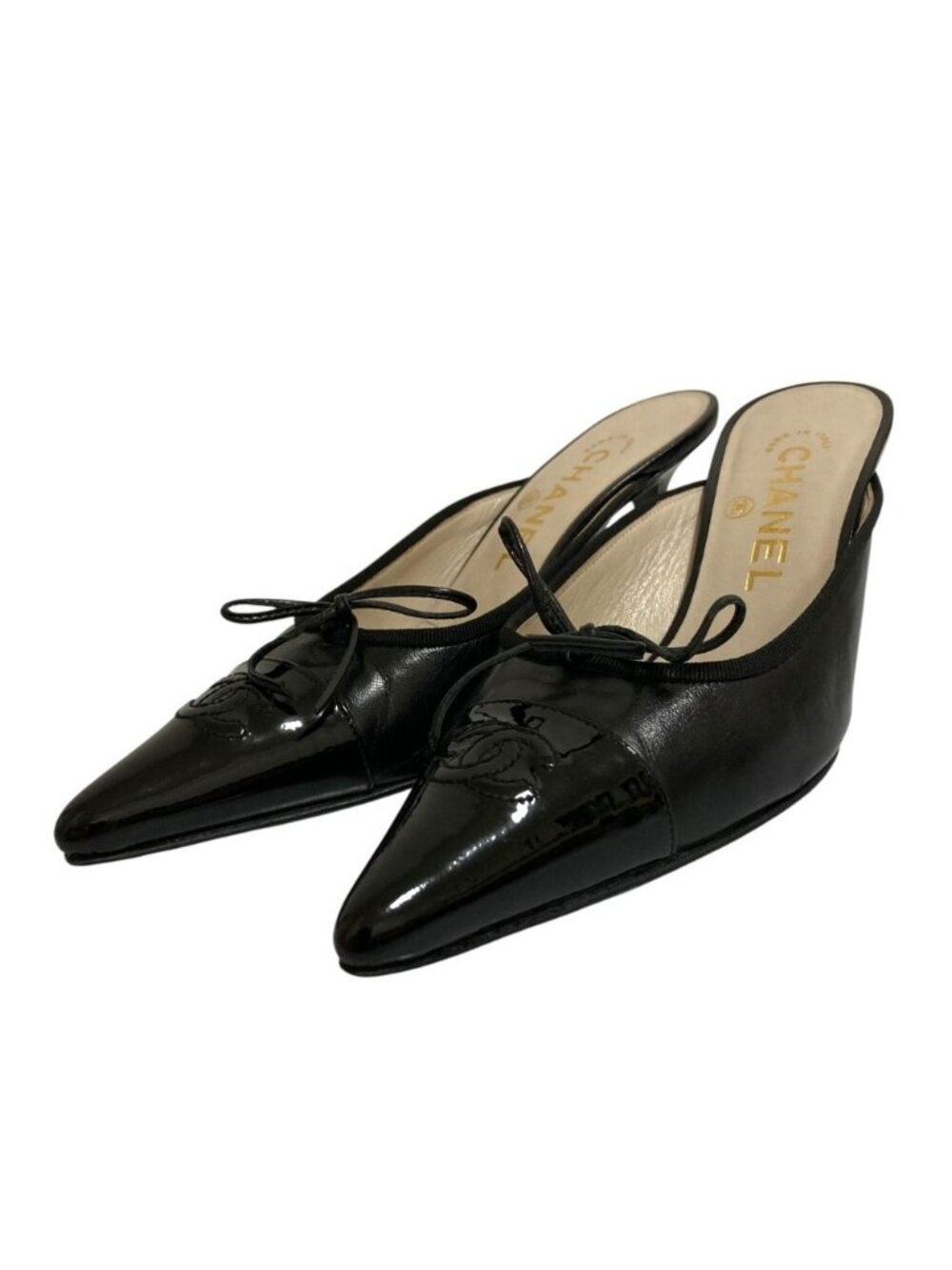Chanel CC Logo Pointed Toe Sandals Black